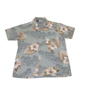 Kennington LTD. Blue Hawaiian Button Up‎ Short Sleeve Men Floral Shirt Size L
